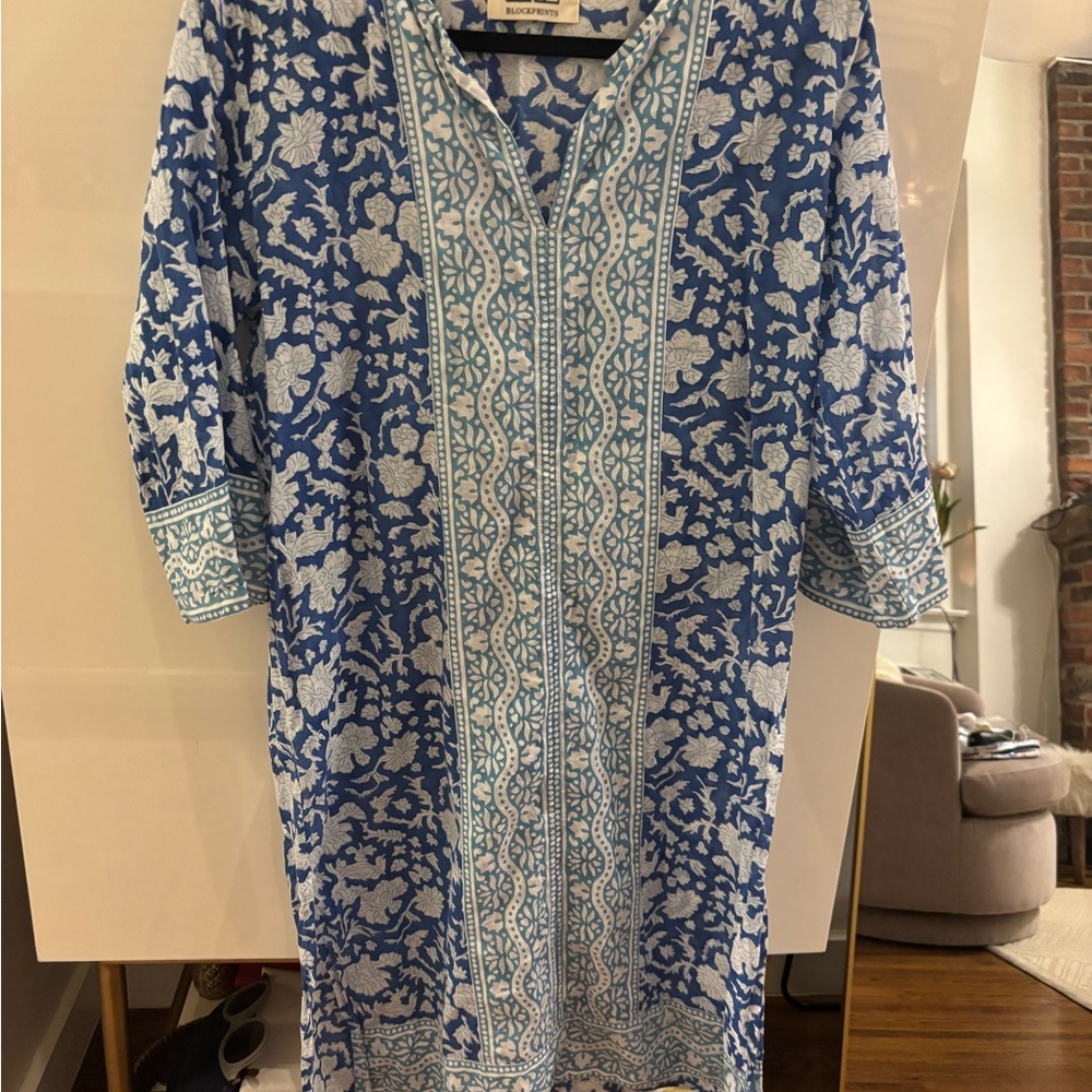 SZ Blockprints Blue and White Floral Caftan